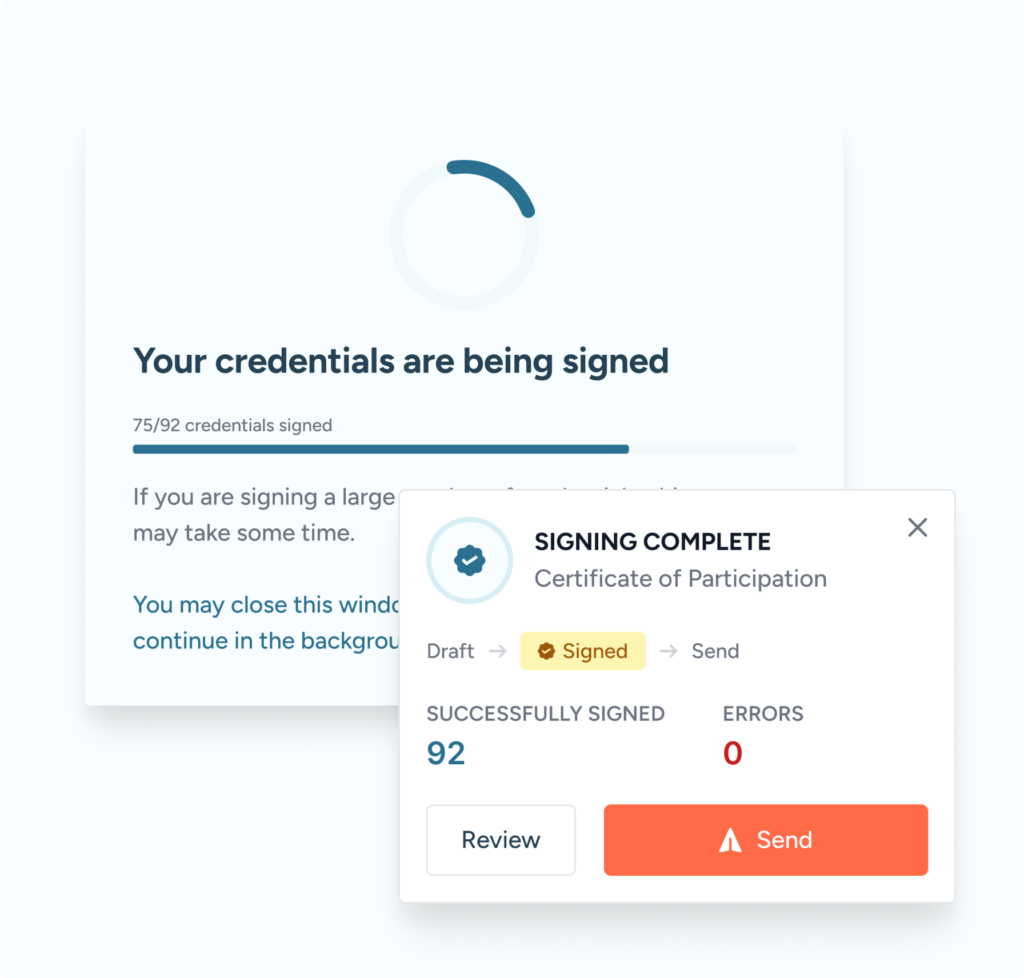 Modals for sealing and signing digital credentials