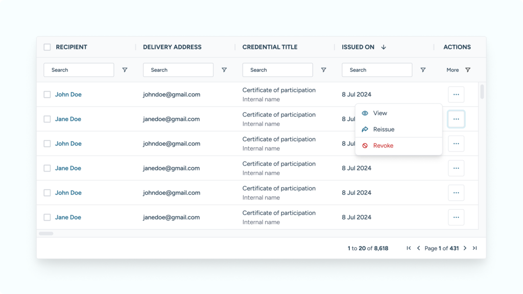 Archive and manage issued digital credential