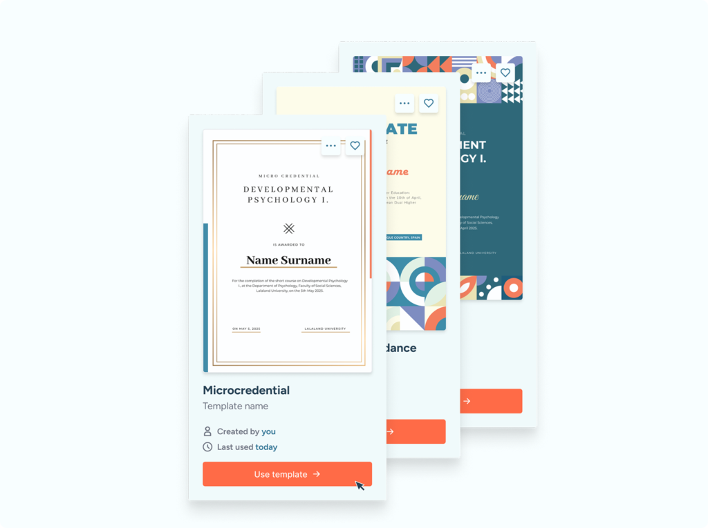Three digital credential templates