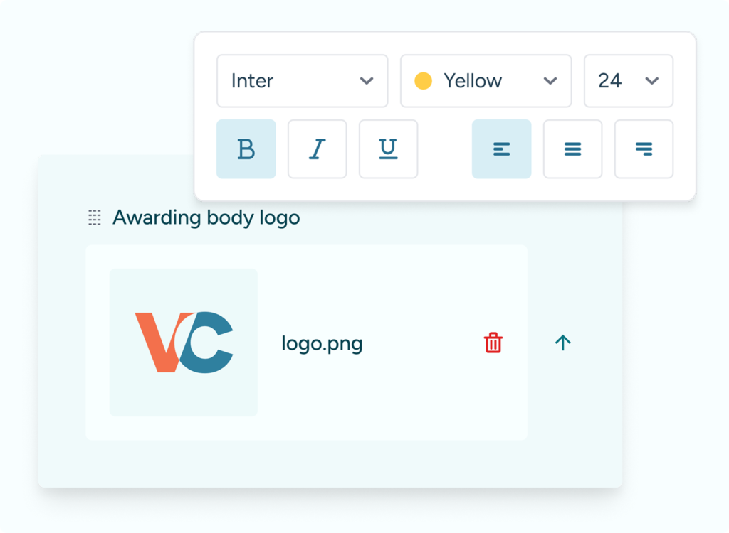 Modals for customising styling and logo of digital credential